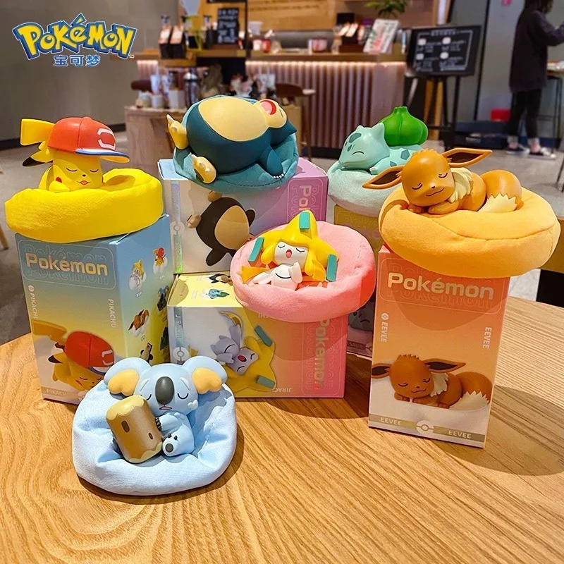 Pikachu Series Pokemon Komala Eevee Snorlax Jirachi Bulbasaur Sleep Figure Model Toys Cute Decoration Trend Gifts