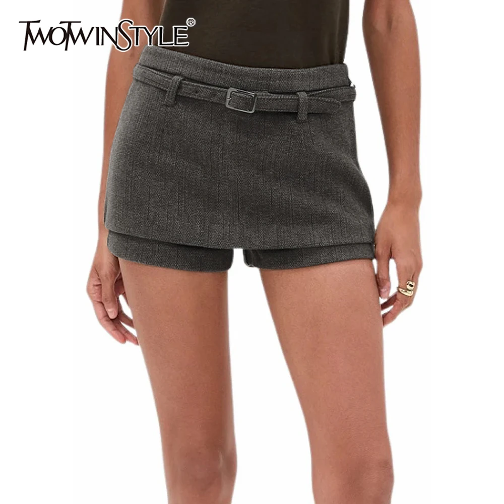 

TWOTWINSTYLE серый цвет модные шорты юбка для женщин высокая талия сращенные пояса темперамент офисные мини-юбки женские новые