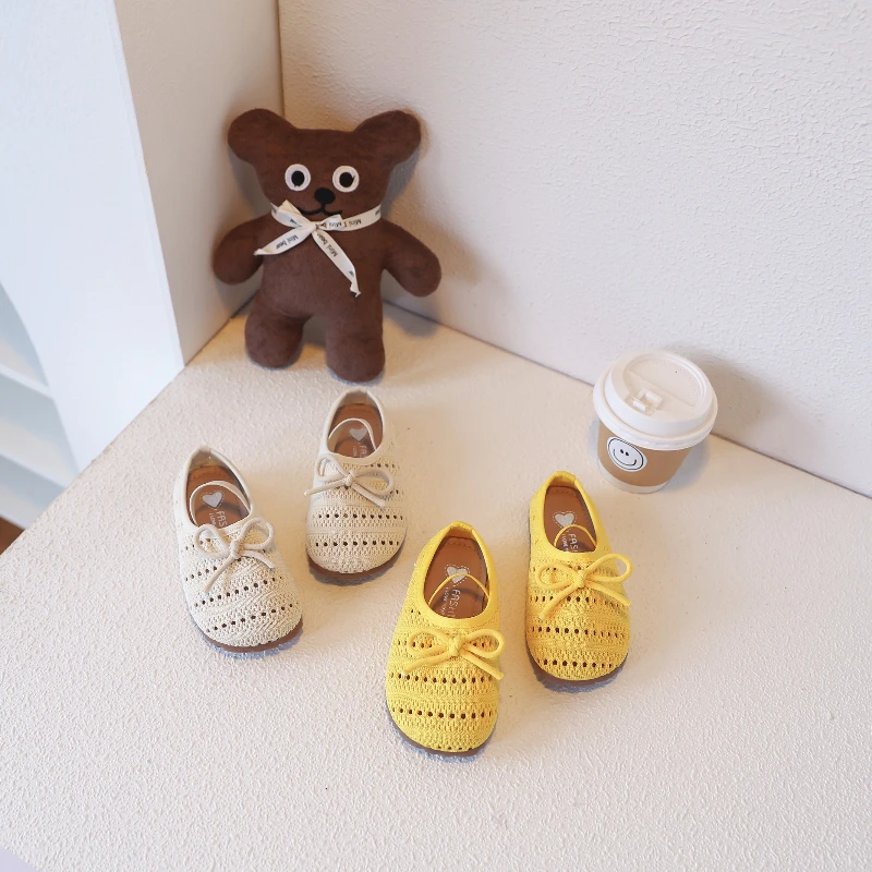 

2025 Summer New Children Casual Shoes for Girls Fashion Korean Style Soft Bottom Anti-slippery Sweet Bowtie Princess Dress Shoes