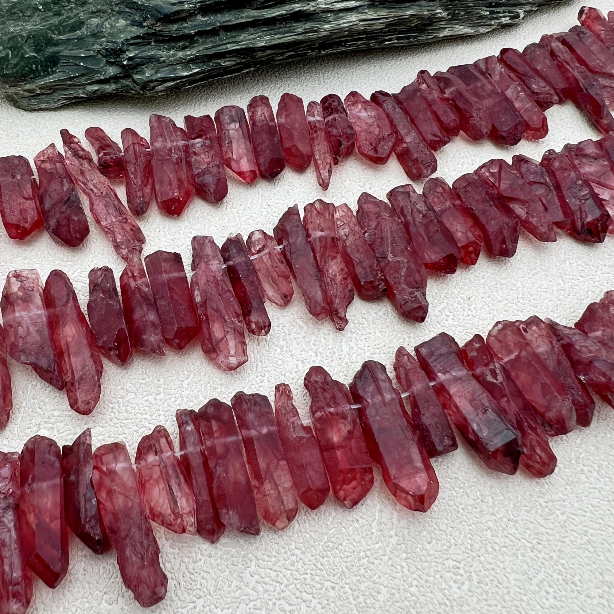 2Strands Side Drilled Rough Red Crystal Point Stick Beads For DIY Jewelry Making