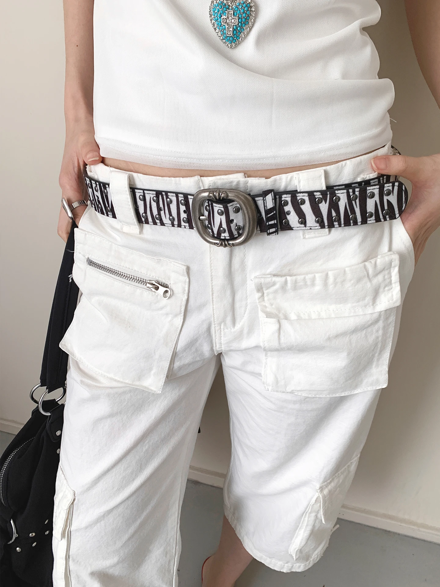 Niche American Y2K Leopard Print Studded Belt Women's Designer Vintage Suede Belt With Jeans Belt