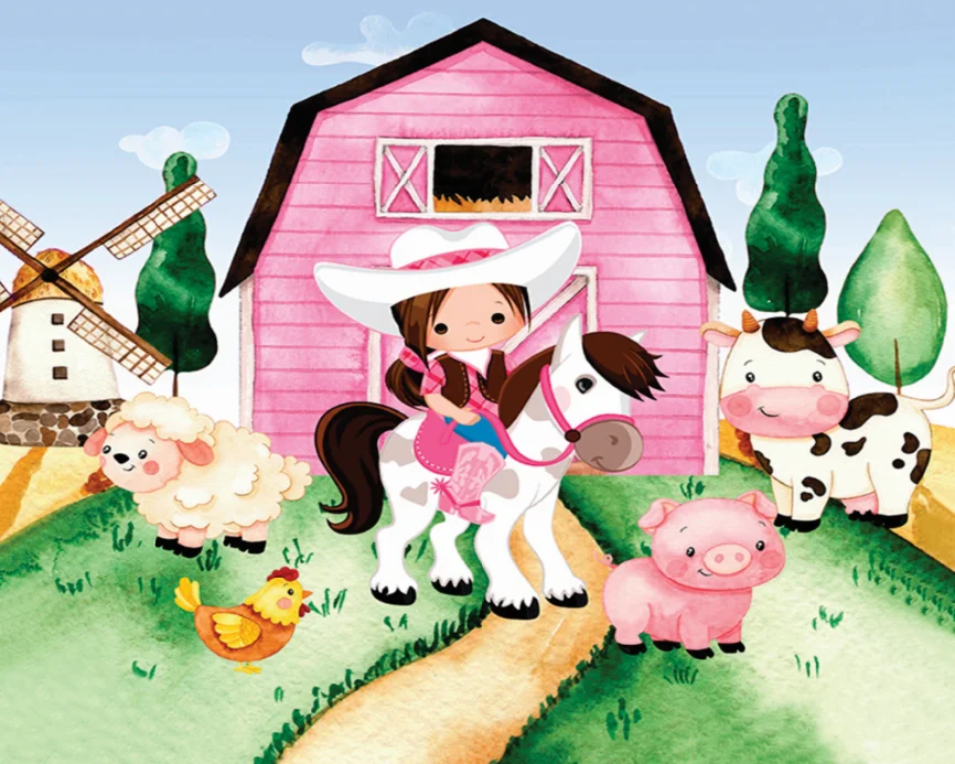 7x5FT Personalized Holy Cow Vaca Lola Pink Barn Happy Birthday La Grana Custom Photo Backdrops Backgrounds Vinyl 220cm x 150cm