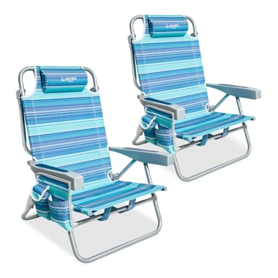 

Beach Chairs for Adults 2 Pack, Heavy Duty Steel Frame, Navy Blue, Portable Folding Backpack Design with 5-Position Lay Flat, C