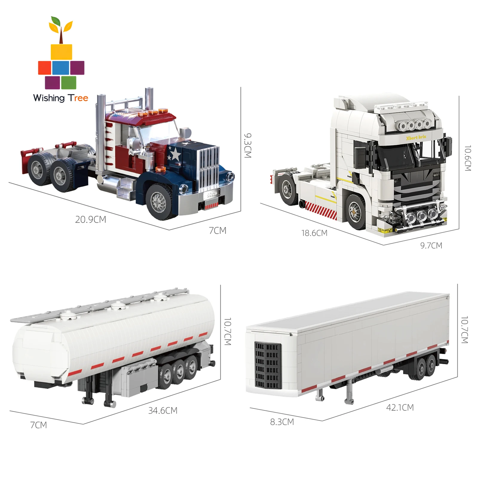 

MOC Engineering Vehicle Series American & European Truck Container Trailer Fuel Tank Building Blocks Model Toy Gift for Kids