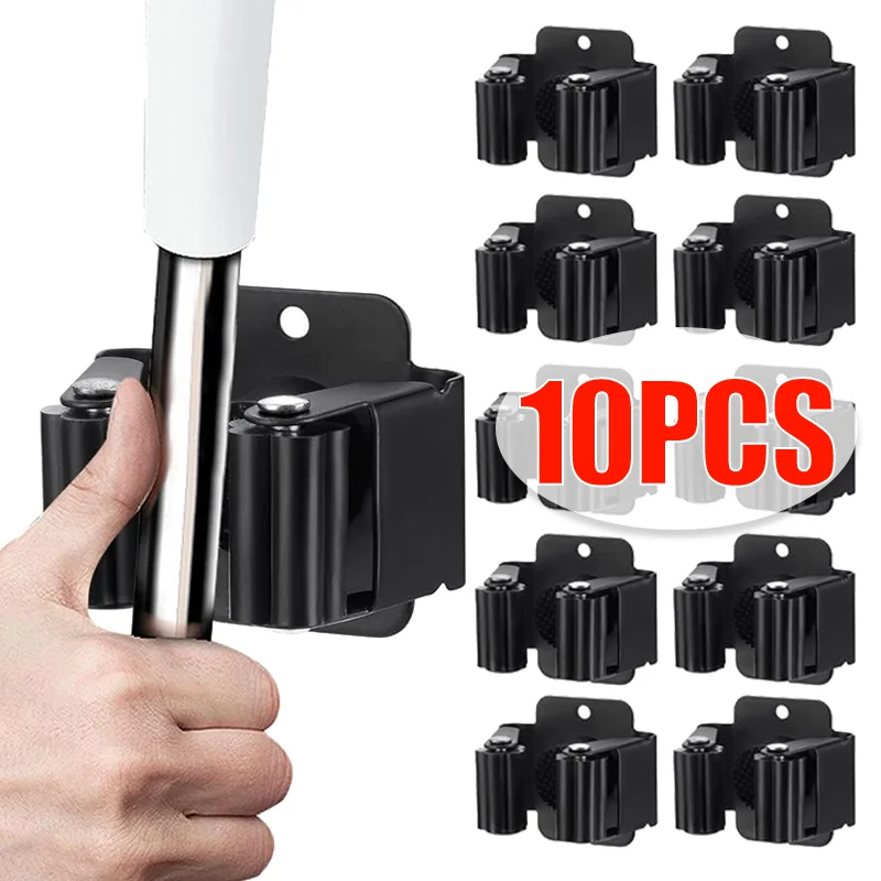 10/1PC Wall Mounted Mop Clips Holder Mop Organizer Rack with Screw Brush Broom Hanger Hooks Waterproof Bathroom Shelf Accessorie