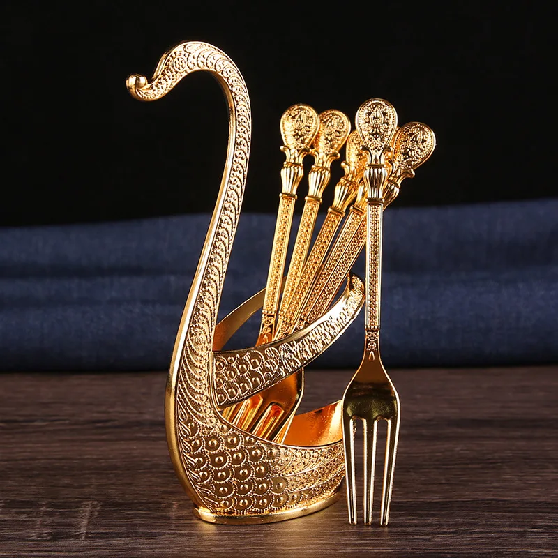 

2025 Luxury Fruit Dessert Fork Set High-grade Flatware Sets Dim Sum Coffee Spoon Set Swan Base Creative Banquet Simple Fashion