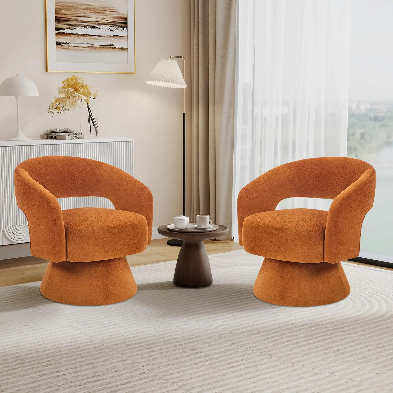 Swivel Barrel Chair, Velvet Accent Armchair 360 Degree Swivel Club Chair for Living Room Bedroom Reception Room, 1 - view 3