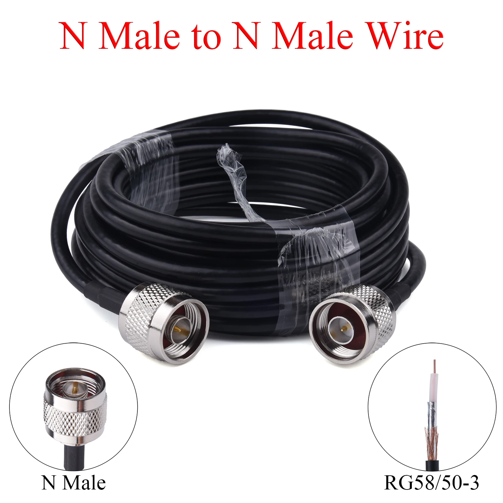 1-20M RG58/50-3 RF Coaxial Cable N Male to Male Extension For 4G LTE Cellular Amplifier Signal Booster Antenna