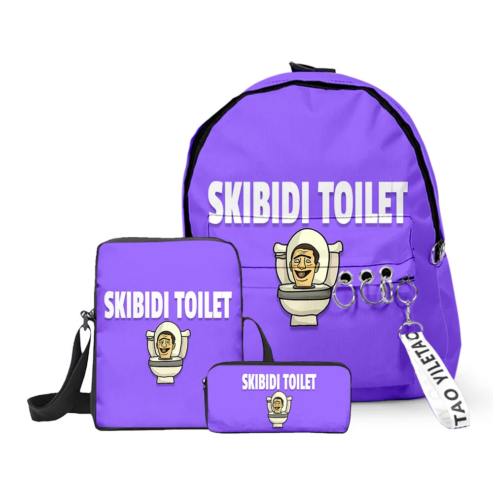 

Hip Hop Popular skibidi toilet 3D Print 3pcs/Set pupil School Bags Oxford Key Chain Backpack Inclined shoulder bag Pencil Case