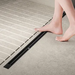 Black Floor Drain 30 40 50cm Kitchen WC Bathroom Shower Large displacement Linear Drainage Side Floor Drains 304 Stainless Steel