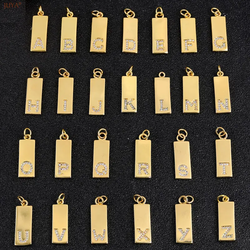 JUYA 26 Alphabets Pendant Tags High Quality Copper Gold Plated Zircon Letters Charms For DIY Jewelry Making Findings Accessories