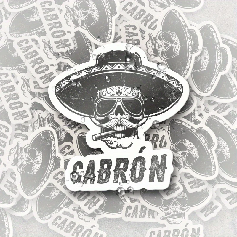 

Cabrón Badass Skull Strap Soma Brero and Cigar Stickers Book Stickers, Cut Film Funny Stickers for Laptop Phone Water Bottles