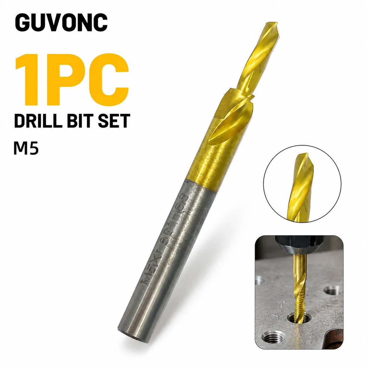 M5 Drill Tap Bit Titanium Coated HSS Compound Tap Drill Bit for Wood Metal Drilling Tapping