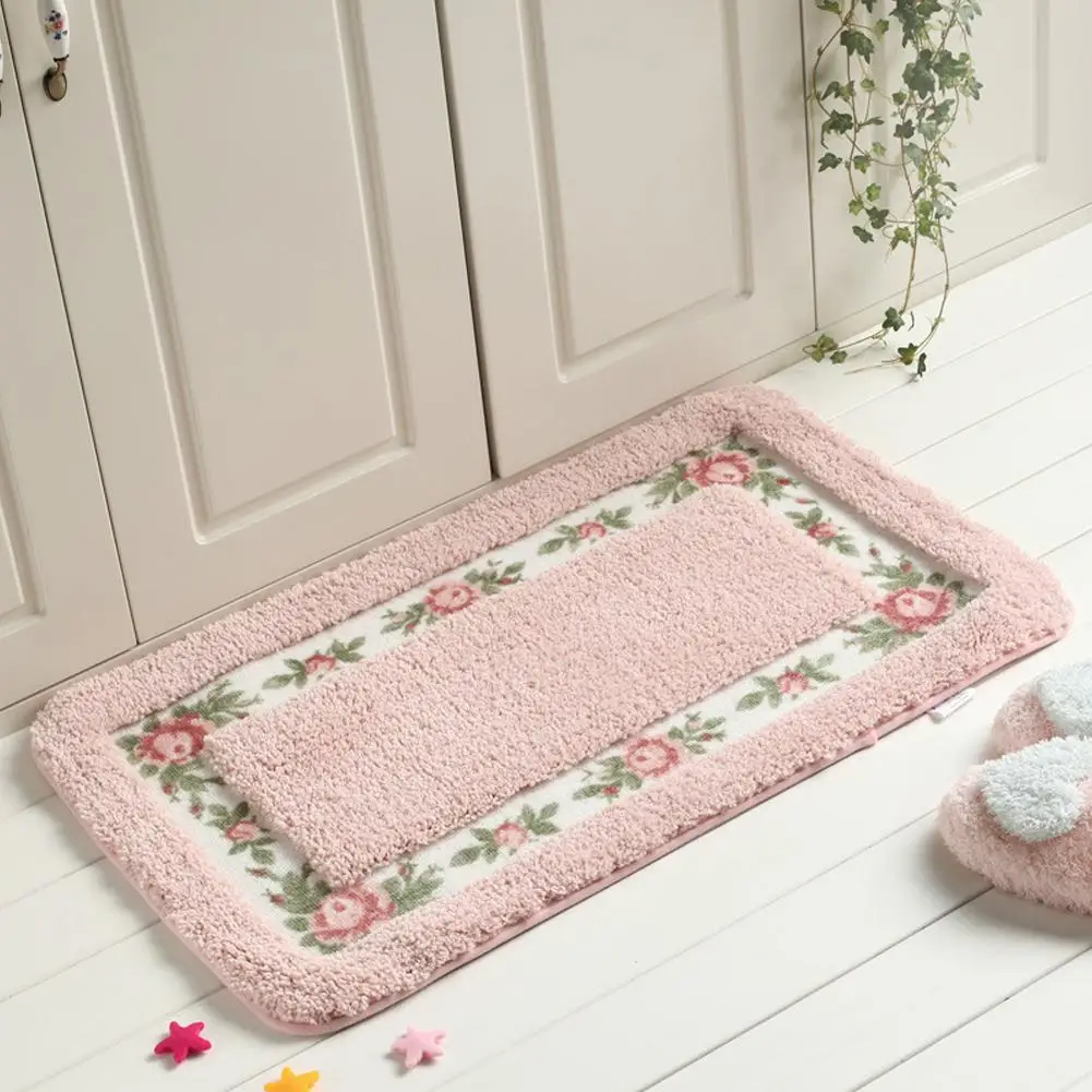 

【 Ready Stock 】 Pastoral Style Rose Pattern Non Slip Water Absorption Rectangle Carpet Floor Mat