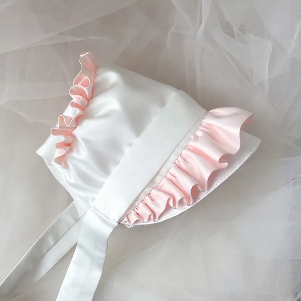 ビクトリア朝のボンネット帽子ヴィンテージメイドコスプレカボチャキャップレースアップ調節可能な帽子女性女の子ロリータレースフリル帽子