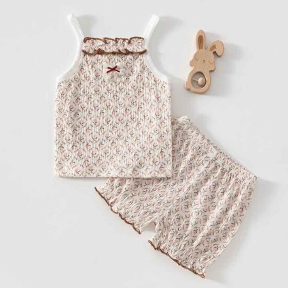 Baby Clothing Sets Summer Floral Thin Vest Shorts 2 Pieces Infant Girl Outfits Cotton Daily Little Kids Clothes