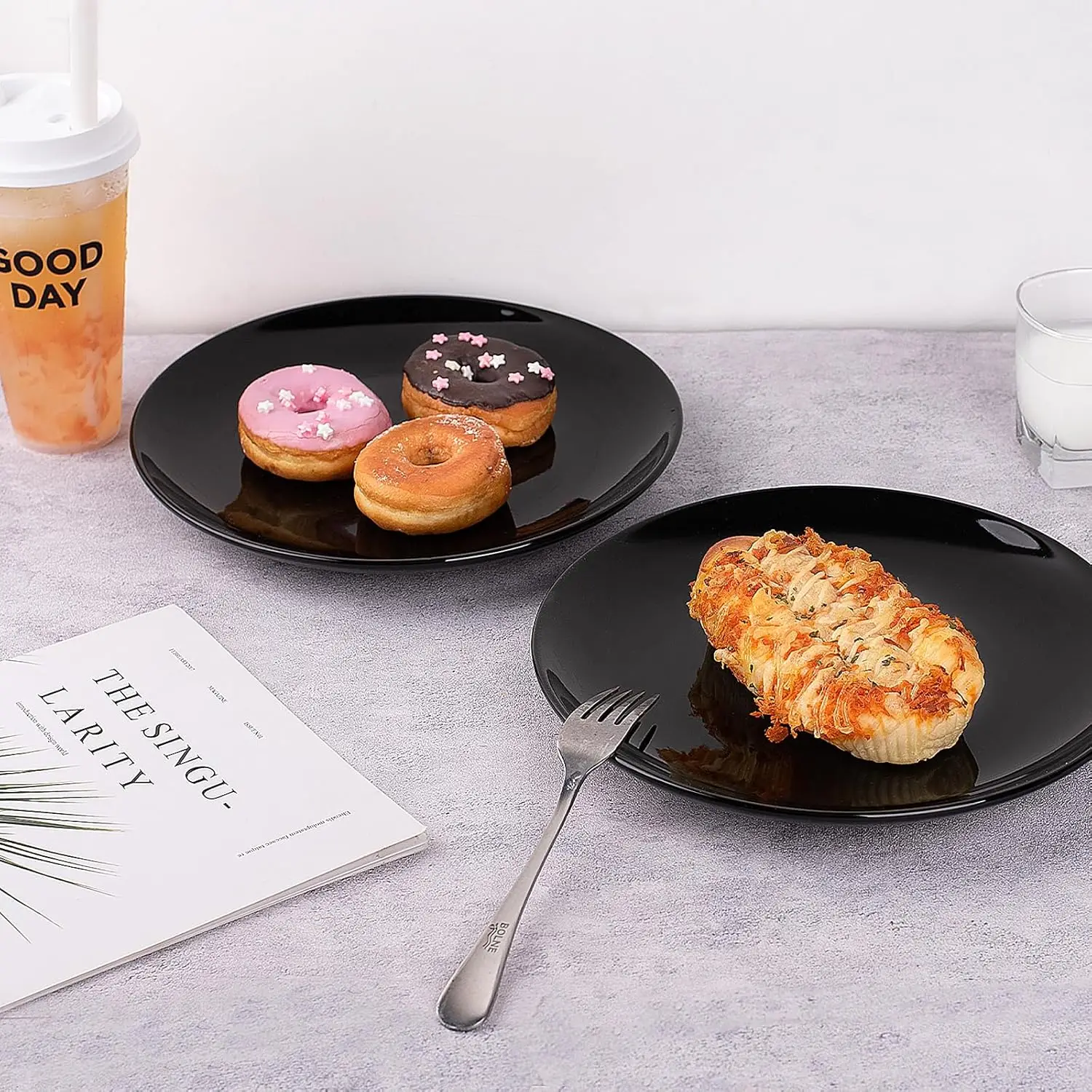 Set di piatti neri da 10 pollici, piatto da dessert/salata in porcellana, piatti da portata, set di stoviglie, resistente ai graffi, senza piombo, M