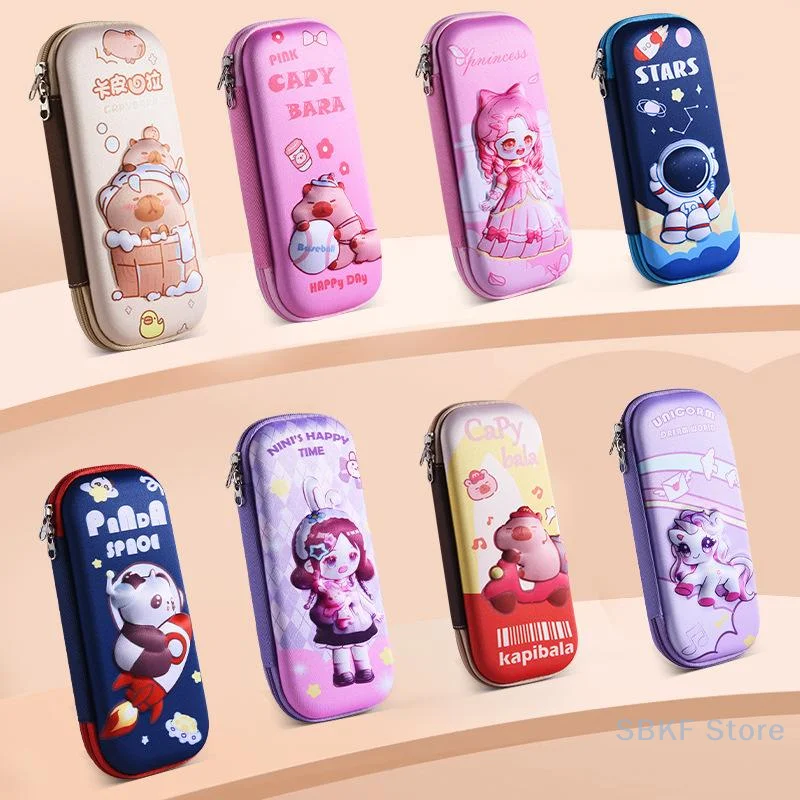 3D Cute Capybara Pencil Case Drop Resistant Waterproof Storage Box Hard Shell Decompression Pen Bag Student School Supplies