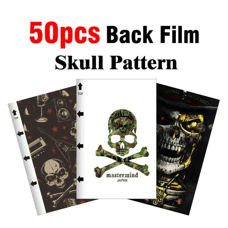 50Pcs Skull Pattern Back Film All Phone iPad Camera Back Skin Cover 3D Embossed For Blade Or Laser Cutting Machine PVC Material