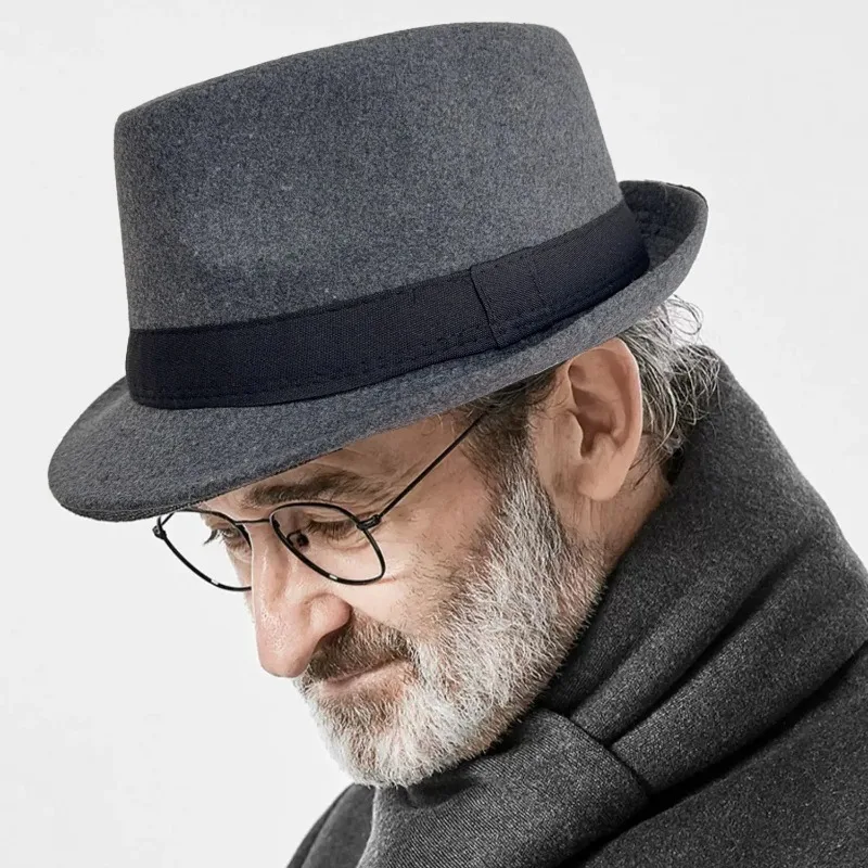 2025 جديد النمط البريطاني الجاز قبعة رجالي الصوف فيدورا الكلاسيكية أفضل قبعة خمر الرجعية موضة أغطية الرأس للرجال في منتصف العمر قبعات الشتاء #2