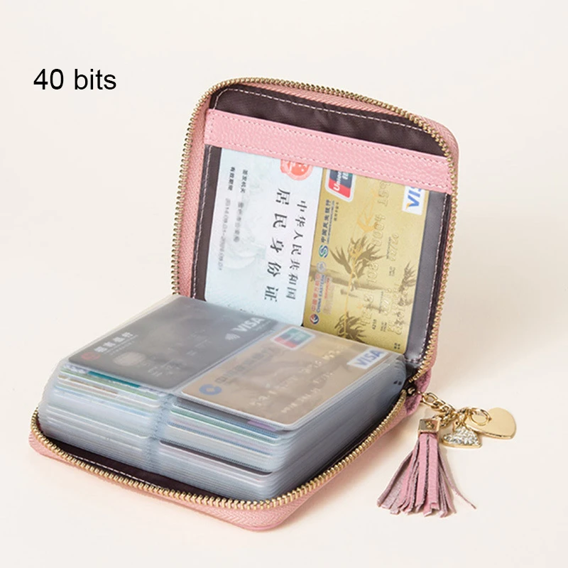 20/40/60bits Leather Multi-slots Zipper Card Holder Wallet With Tassel Heart Pedant