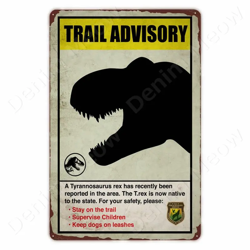 Vintage Aluminium Funny Metal Tin Sign Slow Down Sign Garden Home Outdoor Zoo Plaque Dinosaur Warning Sign Vintage Wall Decor