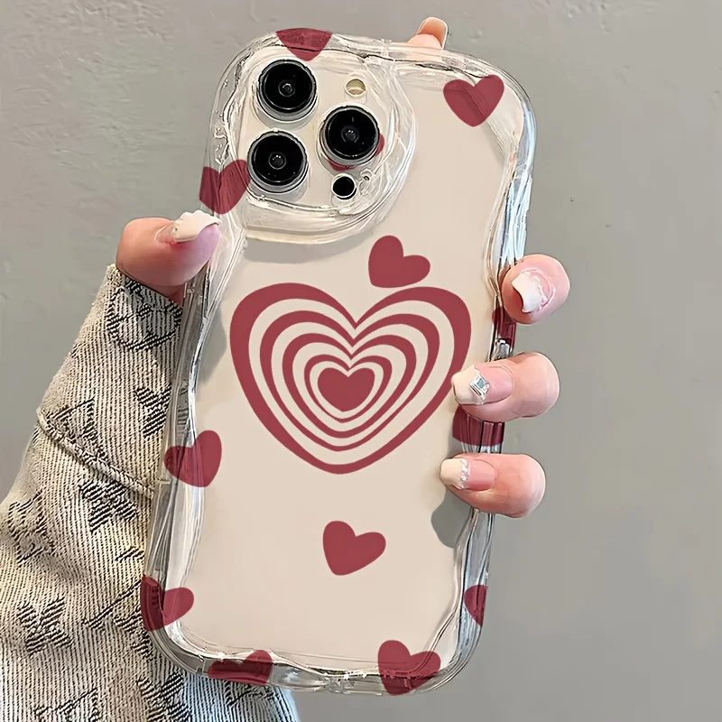 Gradient Pink Heart Lens Protect 3D Wavy Edge Phone Cases For Samsung Galaxy S23 S24 S25 S26 Ultra A07 A15 A16 A17 A06 A27 Cover