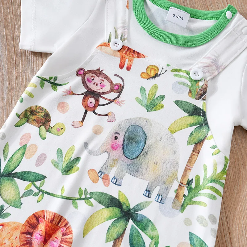 Newborn Clothing Cute Cartoon Animal Full Print Comfortable And Soft Boys And Girls 0-18 Summer Short Sleeved Baby Jumpsuit