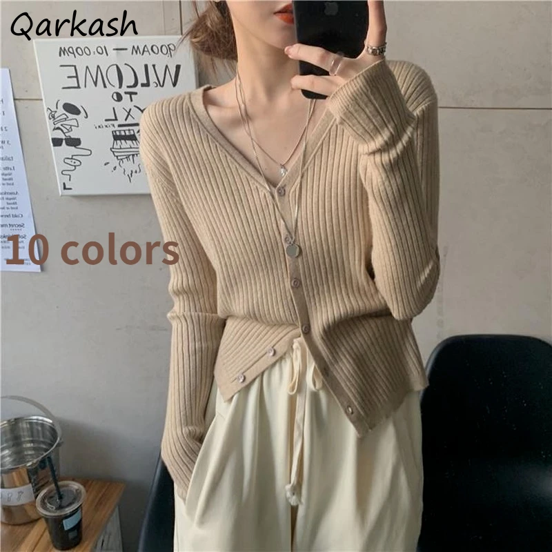 Cardigan Women Sweater Summer S-3XL Solid Simple All-match Single Breasted 10 Colors Elegant Comfortable V-neck Slim Stretchy