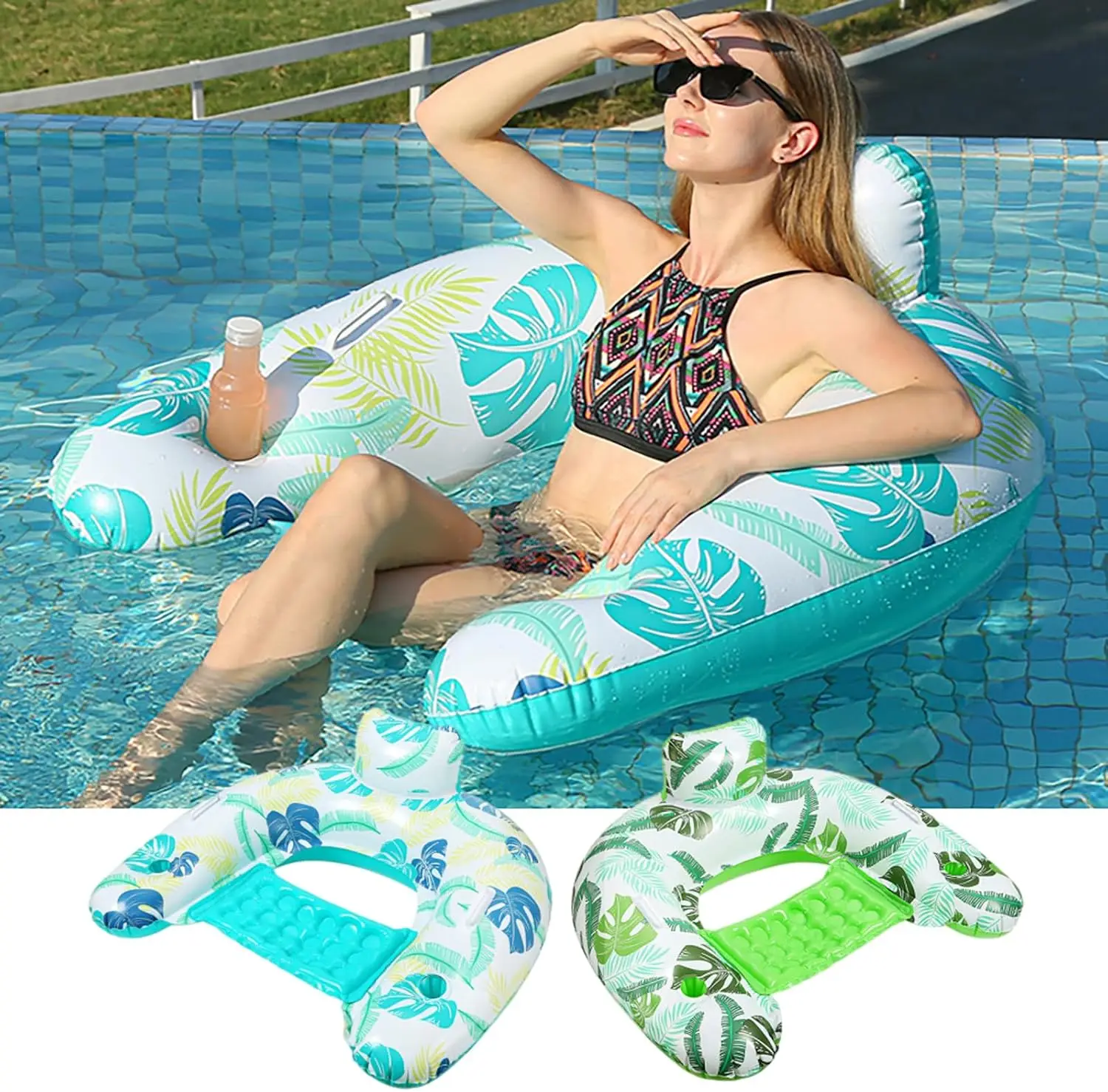 

Pool Floats Inflatable Pool Float Chairs with Cupholders Handles and Ergonomic Headrest - Ideal for Pool Parties Lakes and