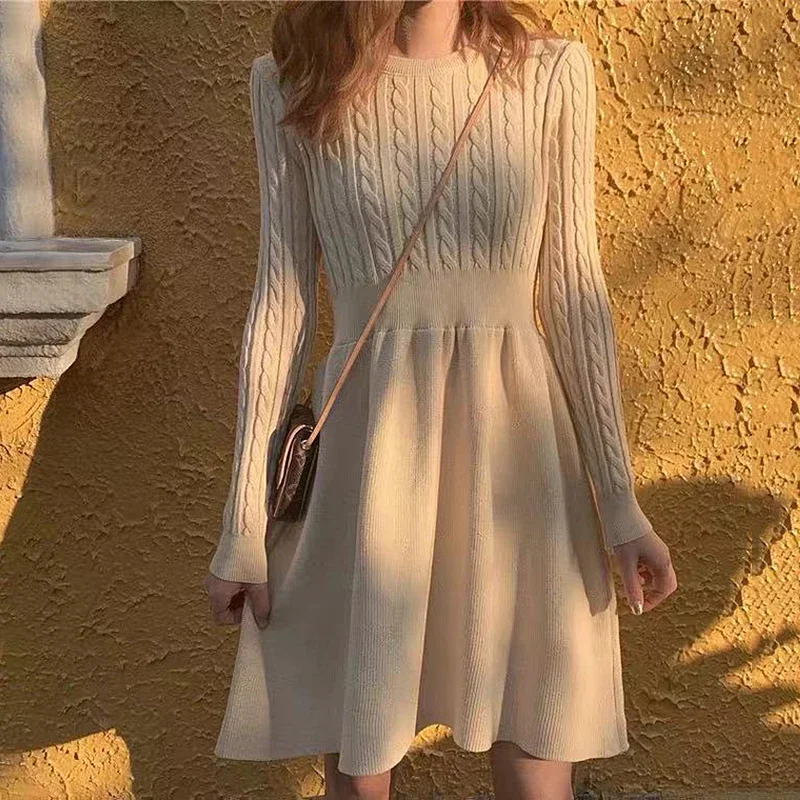 

Korean Sweater Dress Women Autumn Winter O Neck Long Sleeve Knitted Mini Dress Casual Dress Female Vestidos B789