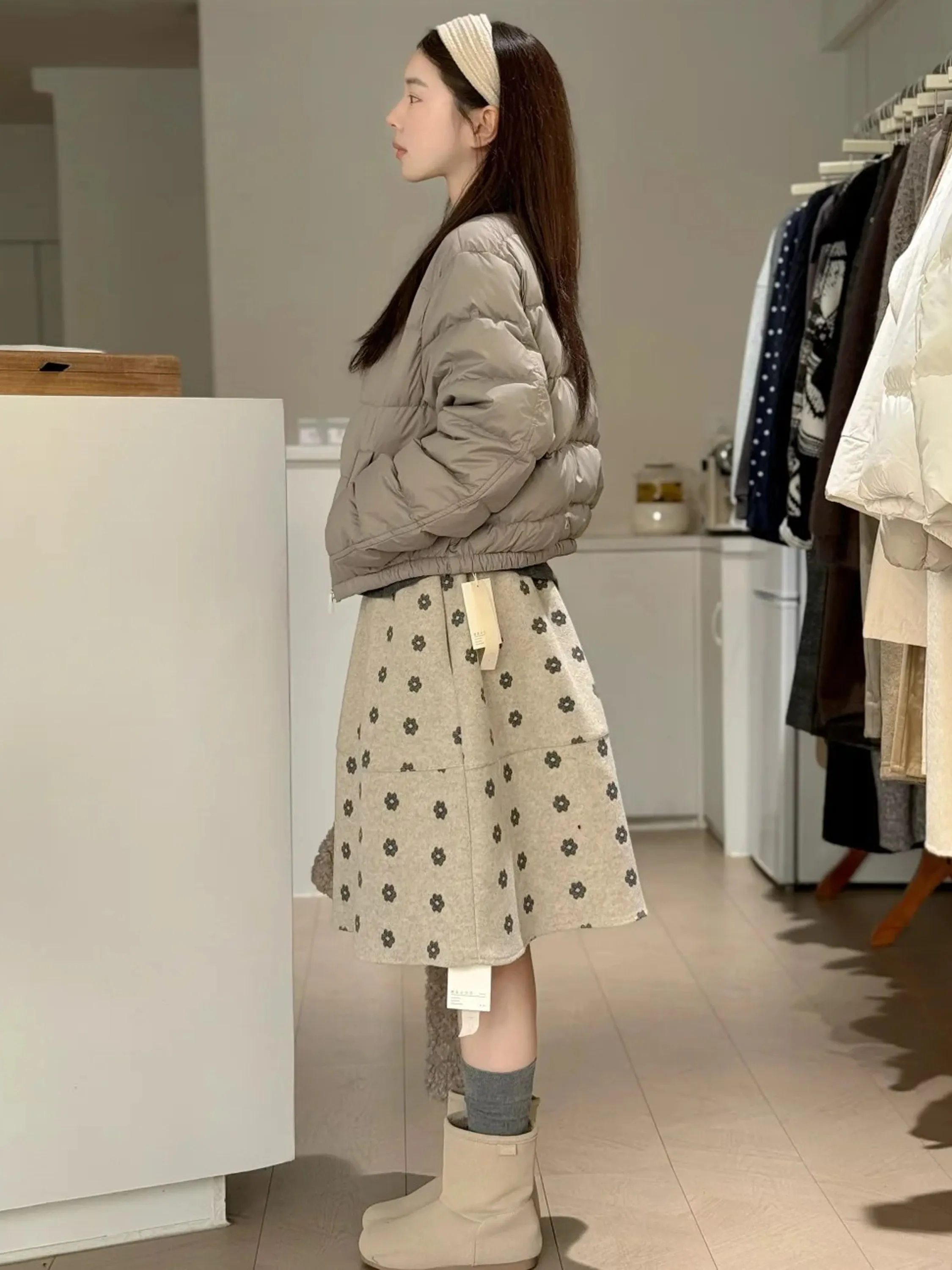 

Женская шерстяная юбка А-силуэта с высокой талией, весенняя, в горошек, с эластичным поясом, винтажная, расклешенная, больших размеров, для повседневной носки