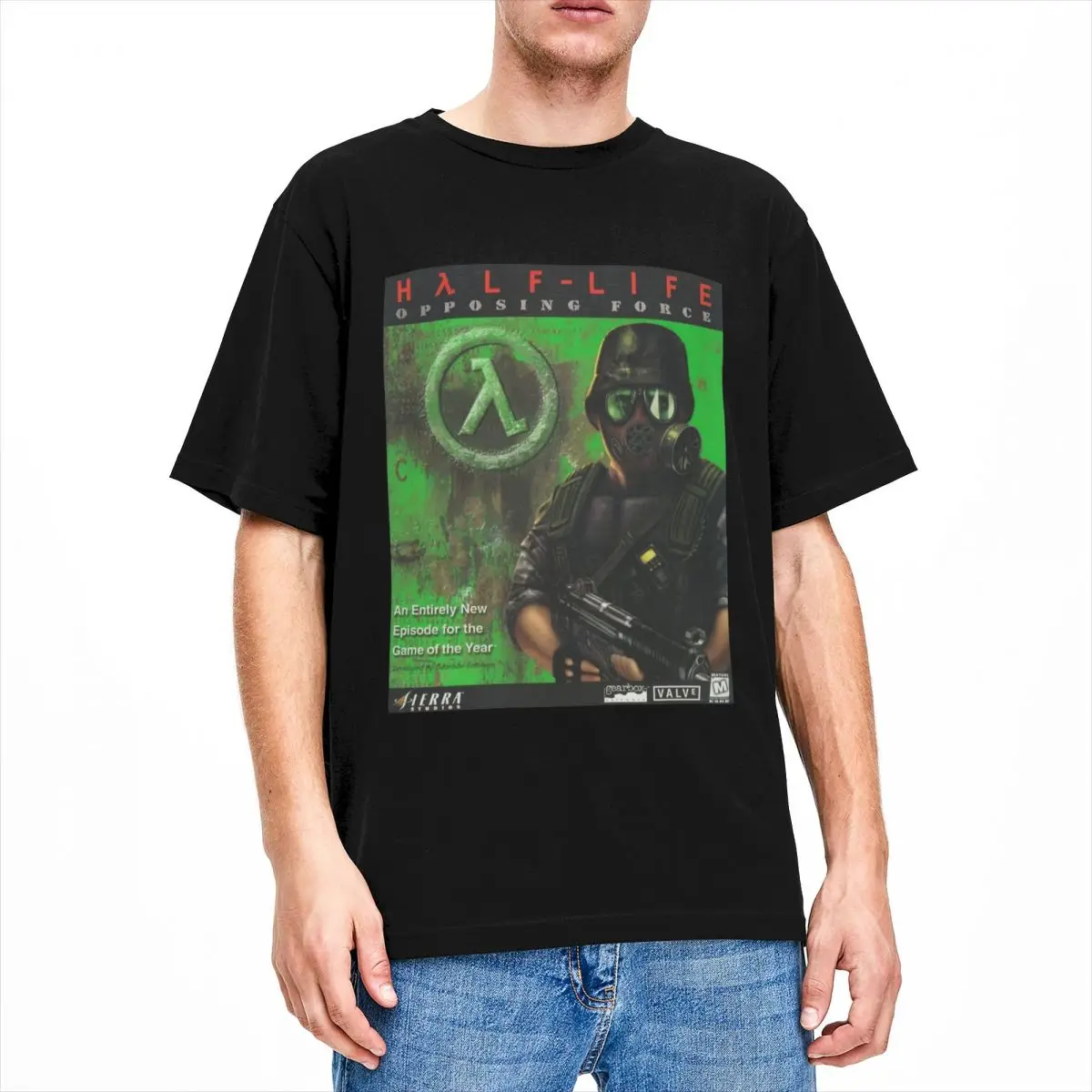 Funy Game Halfs Lifes Force Sierra Box Art 1999 T Shirt Men\'s Streetwear 100 Cotton T Shirts Hip Hop Tees Casual Oversized Tops