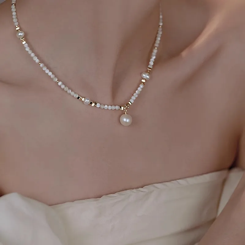 

New Style Trendy Natural Freshwater Pearl 14K Gold Filled Female Pendant Necklace Jewelry Christmas Gifts No Fade