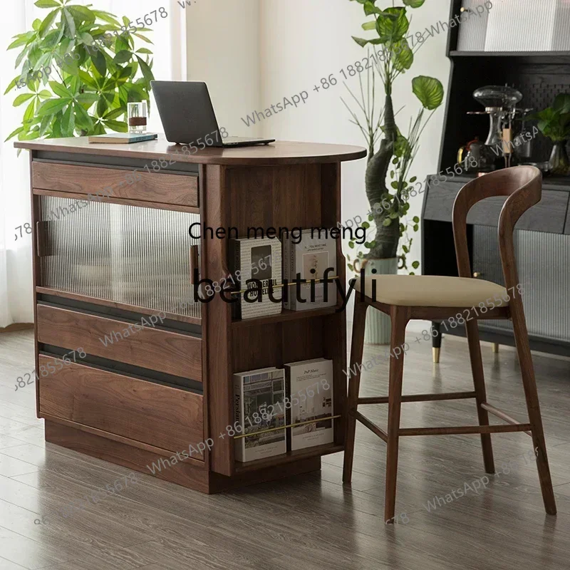 32Solid wood island dining table, black walnut partition, cupboard, separate locker slate