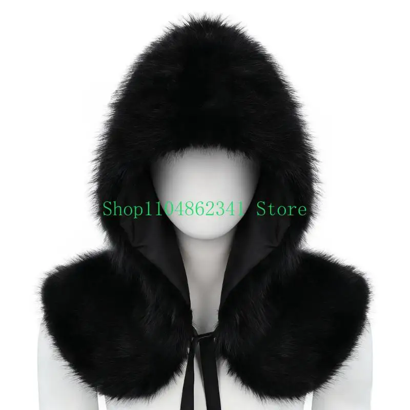

652F Adjustable Plush Capelet Mysterious Color Hooded Scarf Shawl Hat for Medieval Reenactment Outdoor