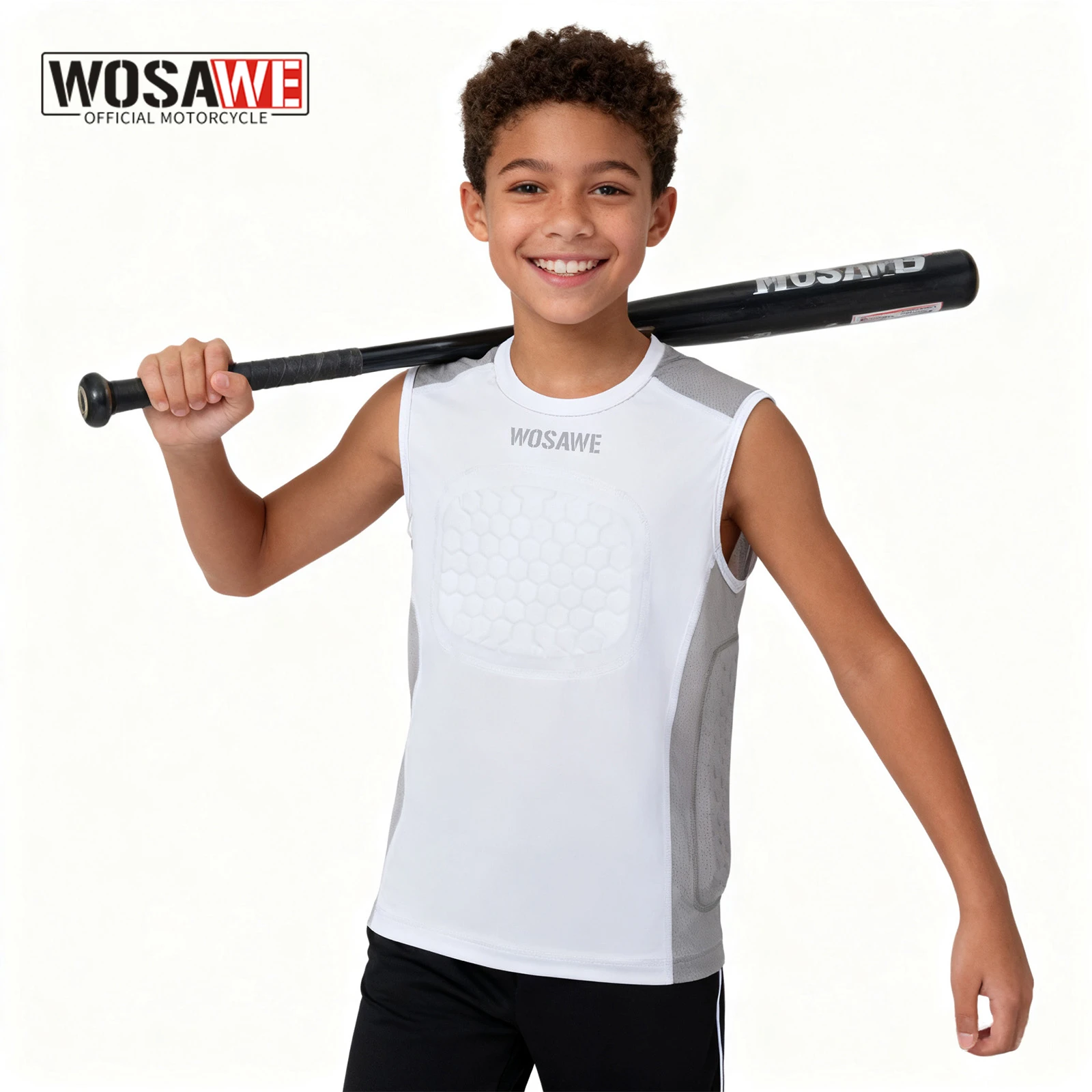 

WOSAWE Youth Baseball Chest Protector Shirt Sleeveless Padded Top Breathable Mesh Shock Absorption Sports Undershirt for Boys