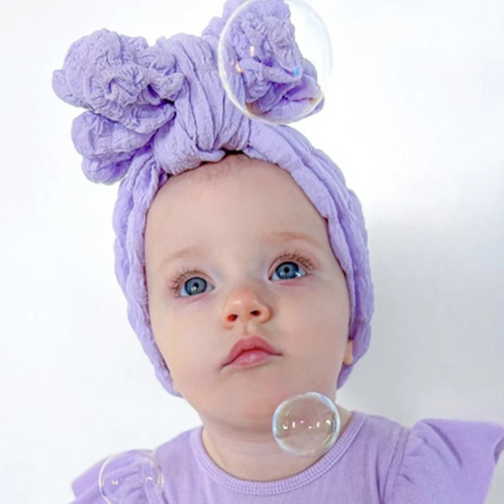 Bubble Pattern Bows Headband for baby gils Turban Cotton Girl Elastic Hair Bands For Newborn Pleated Spring Headwraps Popcorn