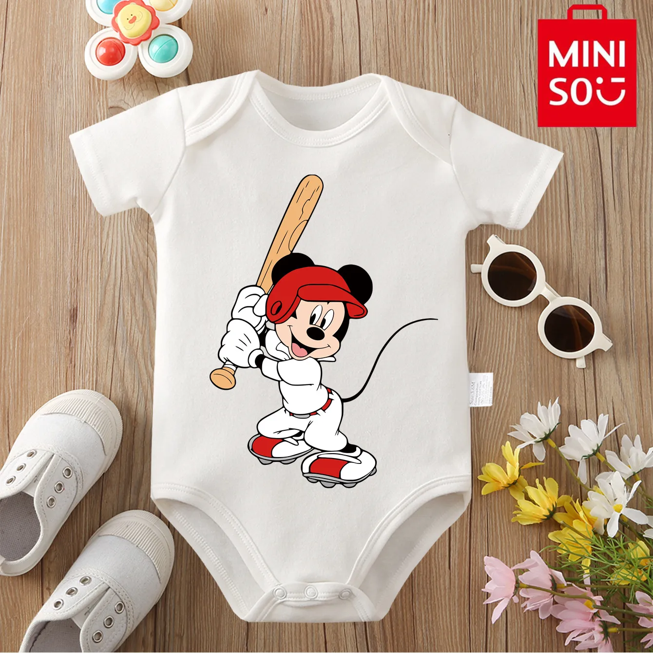

Mickey Mouse MINISO Minnie 100% Cotton Bodysuit Soft Baby Cloths Gift for Baby Onesie Jumpsuit for 0 To 12 Months Cute Newborn