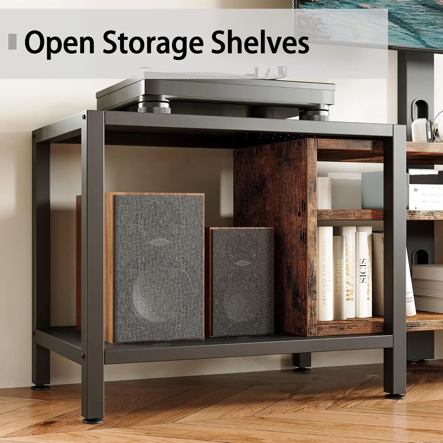 IRONCK Suporte de TV de 79 polegadas para TVs de até 85 polegadas com montagem e tomada de energia, console de TV de 3 camadas com prateleiras de armazenamento, entretenimento