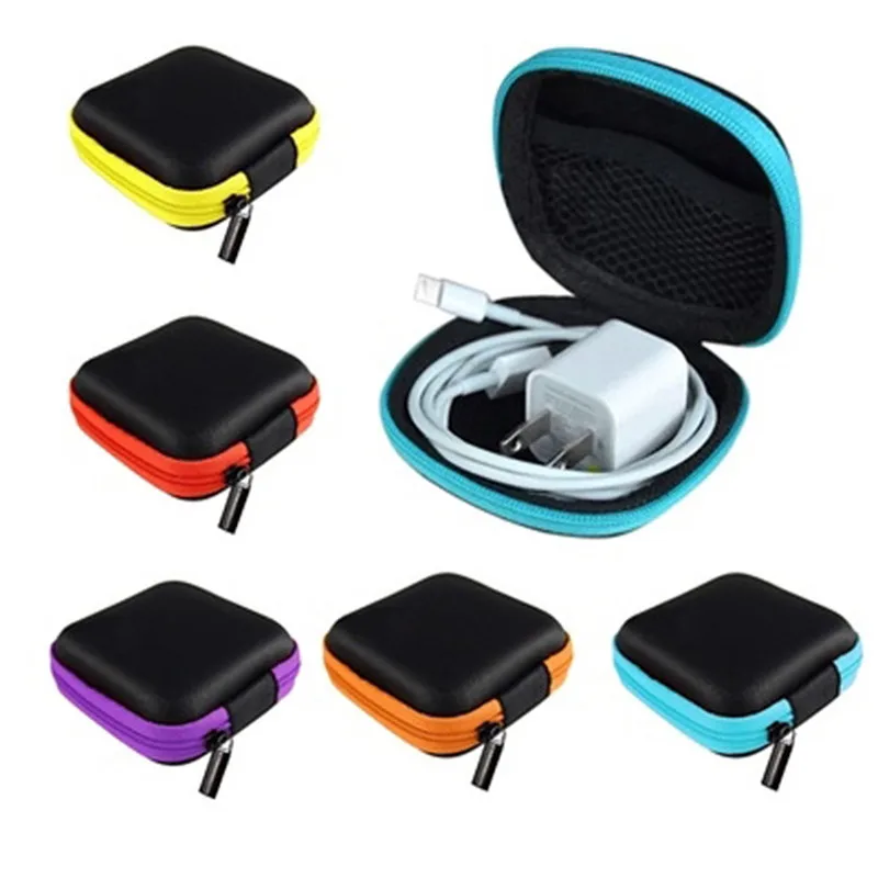 2pcs Mini Storage bag Zipper Headphones Box In-ear Earphone Cases EVA Square Earbuds Headset Carry Pouch Bags