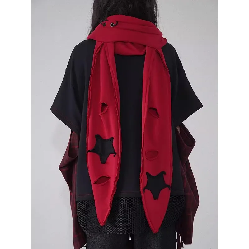 Hip Hop Kaninchen Ohr Hut weiblich Original Punk Pentagramm rot und schwarz Loch Baumwoll schals Frauen lieben Hardware Hut Schal Multi-Wear