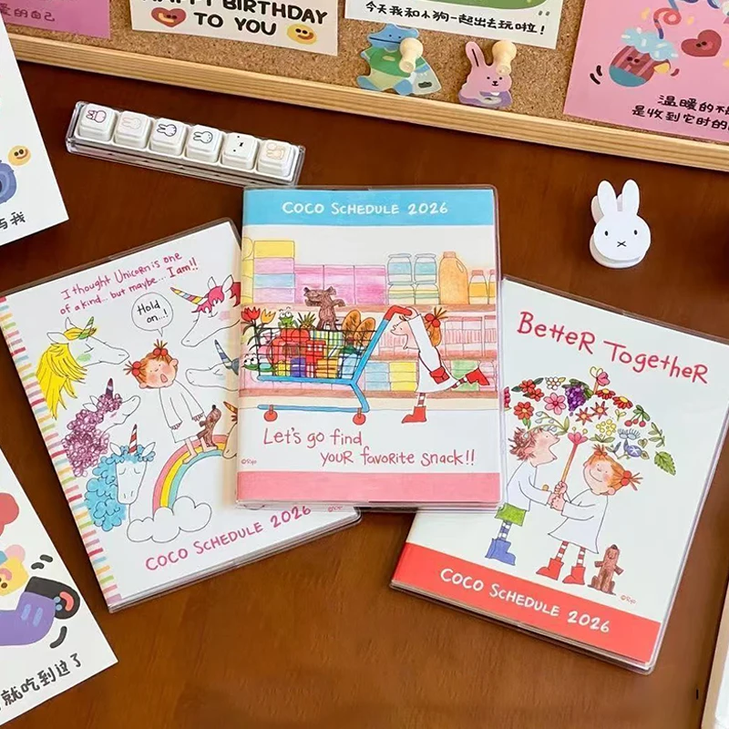 2026 دفتر مذكرات جدول الأعمال الكرتوني الإبداعي خطة كتاب لاستخدام المفكرة الطلابية