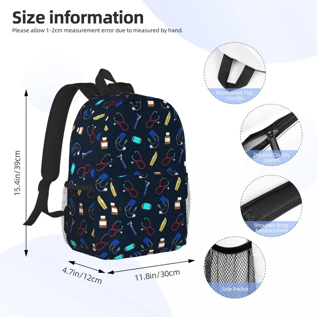 Medical Equipment Pattern 1 Backpacks Teenager Bookbag Cartoon Children School Bags Laptop Rucksack Shoulder Bag Large Capacity