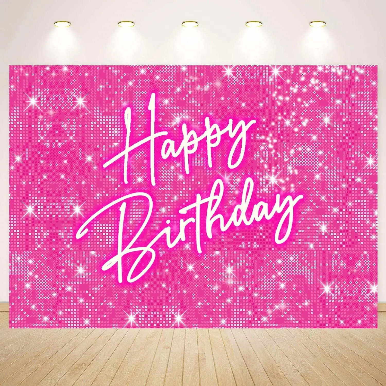 Shiny Pink Birthday Backdrop Lady Girls Princess Birthday Party Table Wall Decoration Sparkle Banner Sign Photo Booth Studio Bac