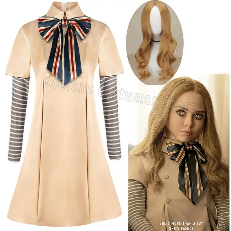 movie MEGAN Cosplay Costume Wig Megan Dress AI Doll Robots Dress Top Socks MEGAN Full Set Outfit for Girls and Adult Cosplay Wig