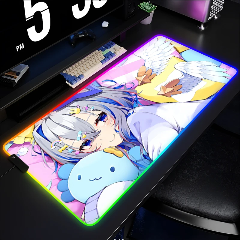 

RGB коврик для мыши геймерский коврик для клавиатуры Amane Kanata настольный коврик для мыши светодиодный ПК резиновый Hololive Tapis Souris игровой ноутбук Kawaii коврик для мыши