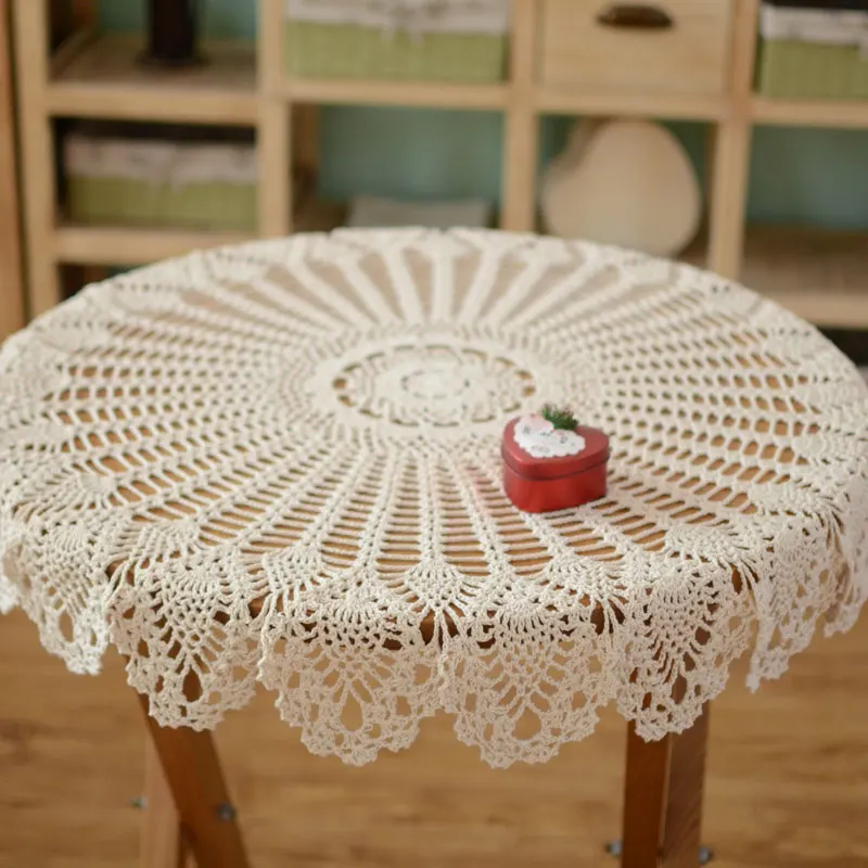 

100% Cotton Crocheted Tablecloth Handmade Shabby Vintage DIY Round Table Cloth Lace Table Cover Cup Mat Placemat