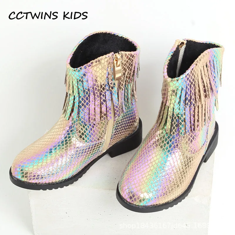 Girls Boots Autumn Winter Toddler Kids Princess Party Fashion Middle Calf Boots Children Warm Fur Shoes Tassel Glitter Soft Sole