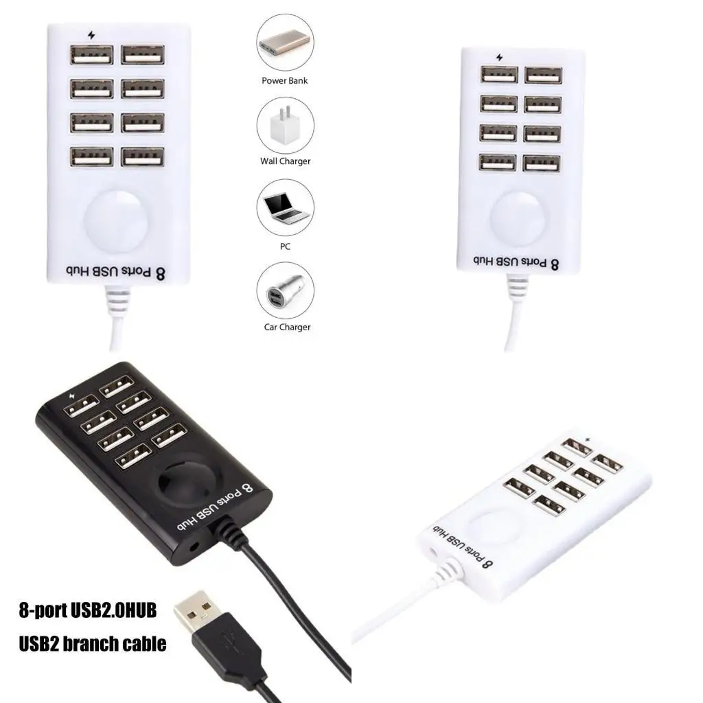 

652F Упрощенное 8 портов USB 2.0 Hub для геймеров и специалистов, защитная цепь, кабель 100 см для расширенного досягаемости